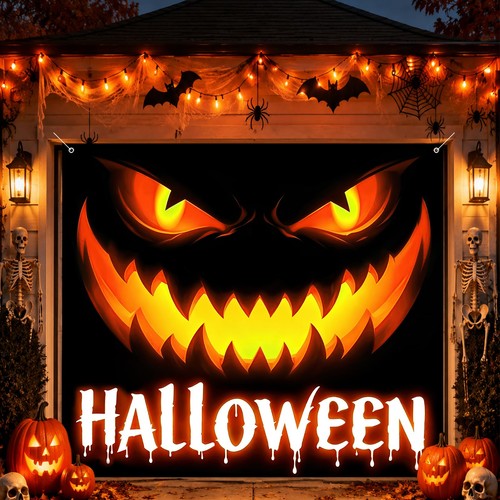 7x8ft pumpkin halloween garage - pumpkin,